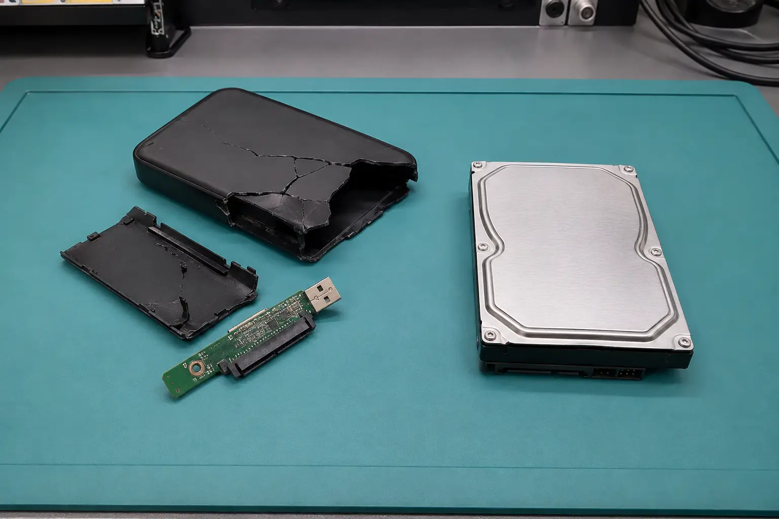 بررسی قاب و رابط USB هارد اکسترنال ضربه‌خورده