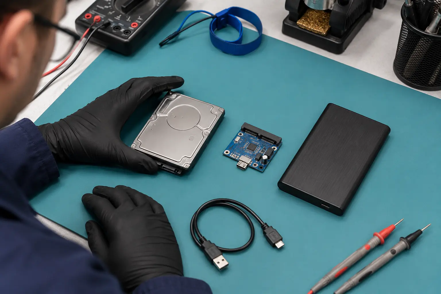 بررسی کابل و برد رابط بدون بازکردن محفظه فلزی HDD