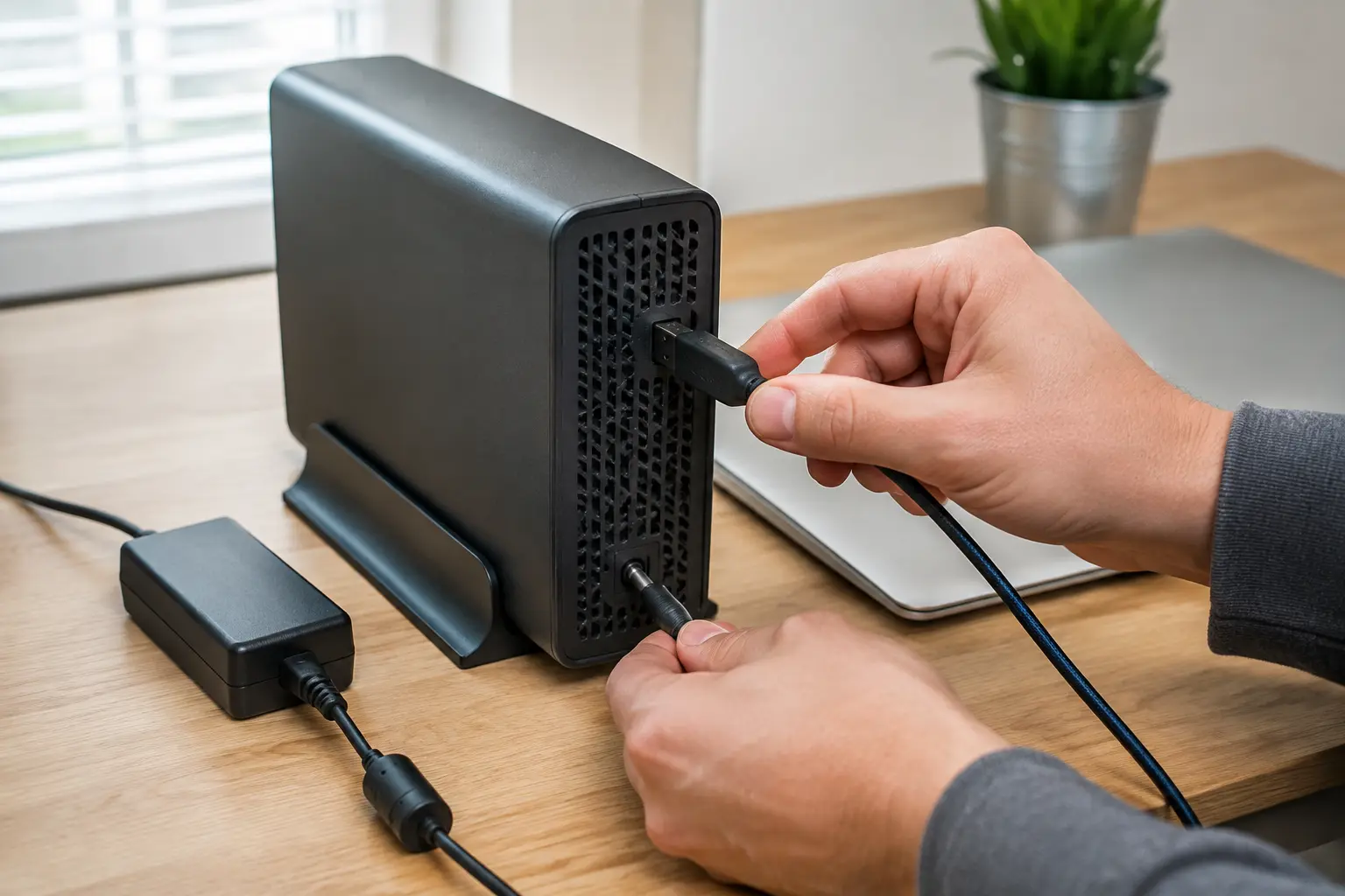 بررسی کابل USB و منبع تغذیه هارد اکسترنال رومیزی